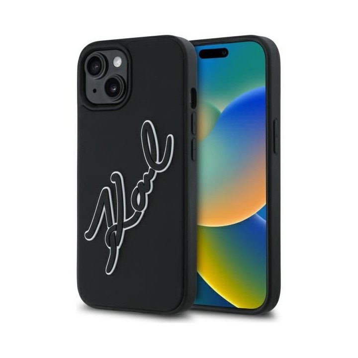 KARL LAGERFELD case for IPHONE 15 KLHCP15S3DRKSDLK (3D Rubber Signature) black