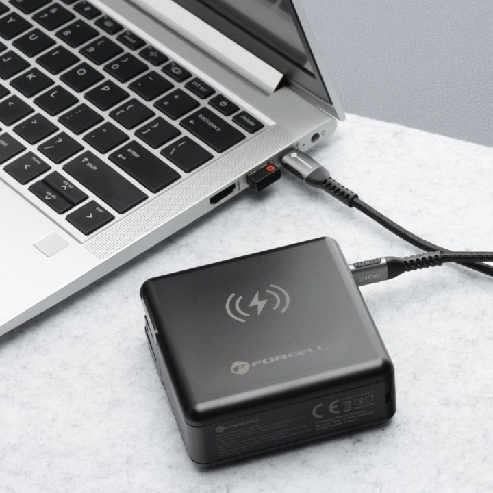 Wielofunkcyjna ładowarka Forcell F-Energy 6w1 USB A + USB C PD 45W + power bank 15000 mAh + ładowanie bezprzewodowe 15W czarna