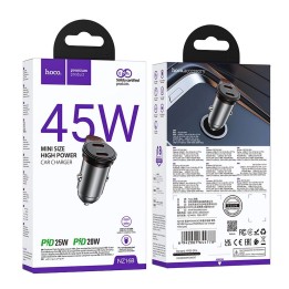 Автомобільний зарядний пристрій Hoco 2 x USB C QC PD 45W NZ16B сірий