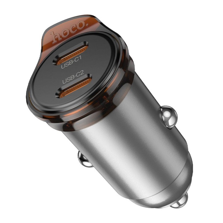 Car charger Hoco 2 x USB C QC PD 45W NZ16B grey