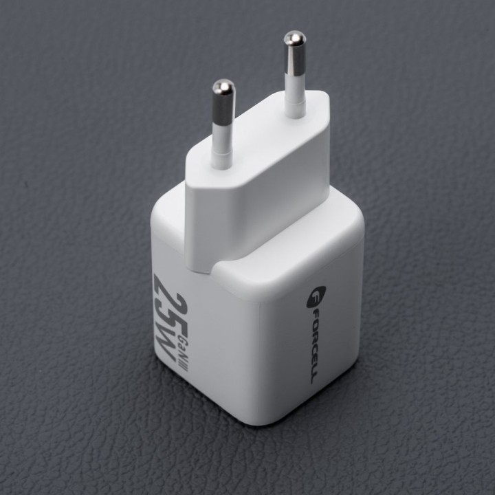 Ładowarka sieciowa do telefonu Forcell F-Energy Mini GaN III USB C + USB A QC4.0 PD 25W VT-25B biała 0INT