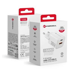 Wall charger for phone Forcell F-Energy Mini GaN III USB C + USB A QC4.0 PD 35W VT-35C white 0INT