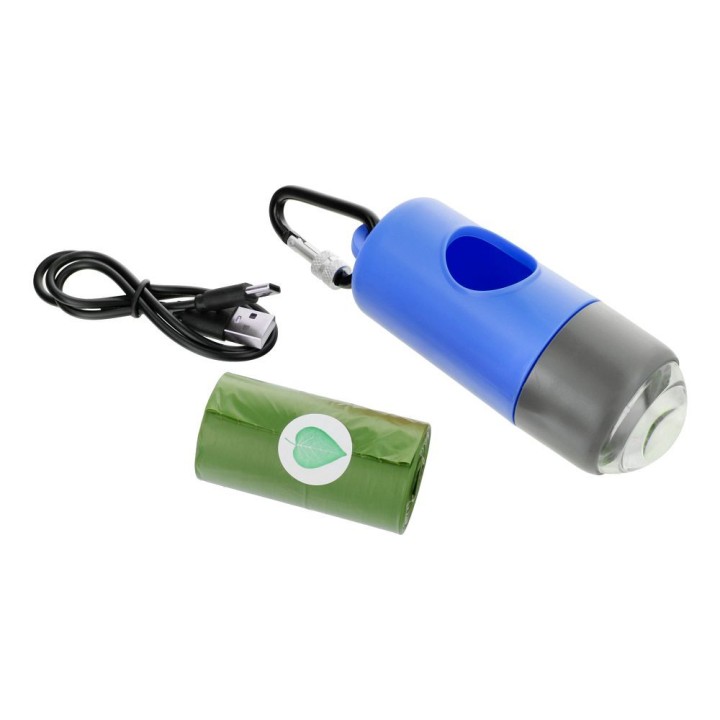 Dog waste bag dispenser with carabiner and flashlight LLFG24033 blue