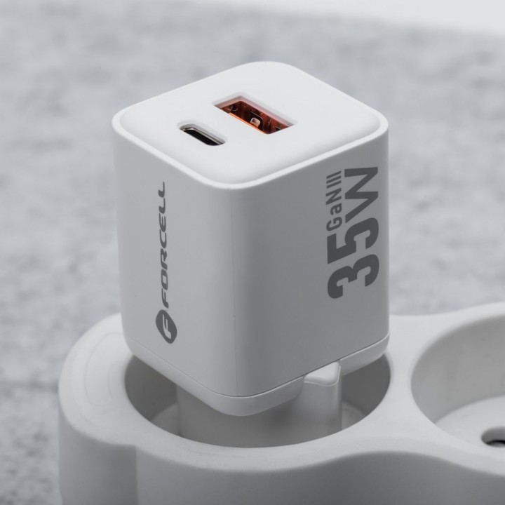 Wall charger for phone Forcell F-Energy Mini GaN III USB C + USB A QC4.0 PD 35W VT-35C white 0INT