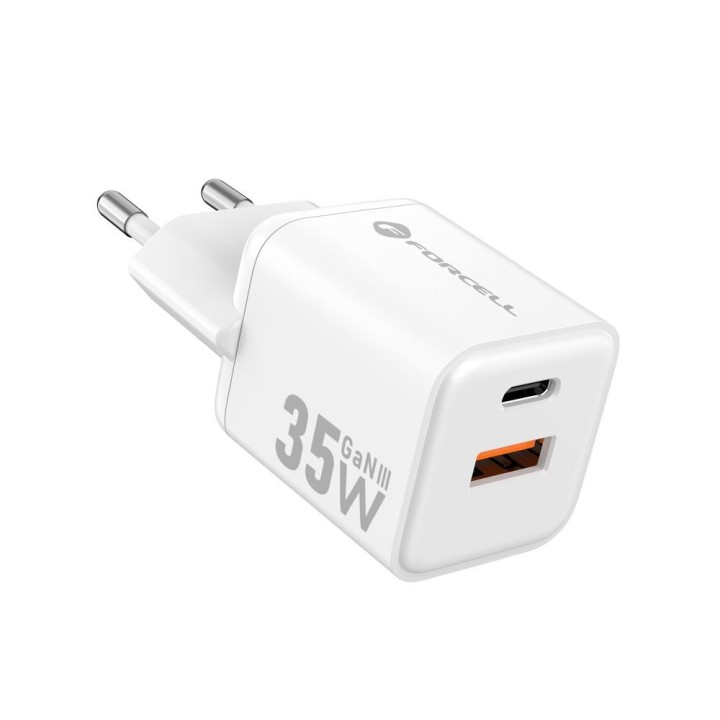 Wall charger for phone Forcell F-Energy Mini GaN III USB C + USB A QC4.0 PD 35W VT-35C white 0INT
