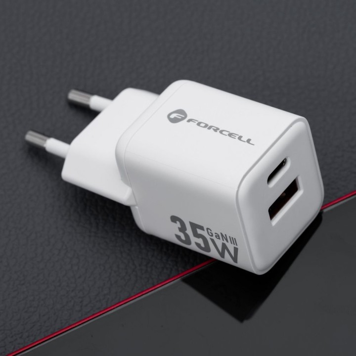 Сетевое зарядное устройство для телефона Forcell F-Energy Mini GaN III USB C + USB A QC4.0 PD 35W VT-35C белое 0INT