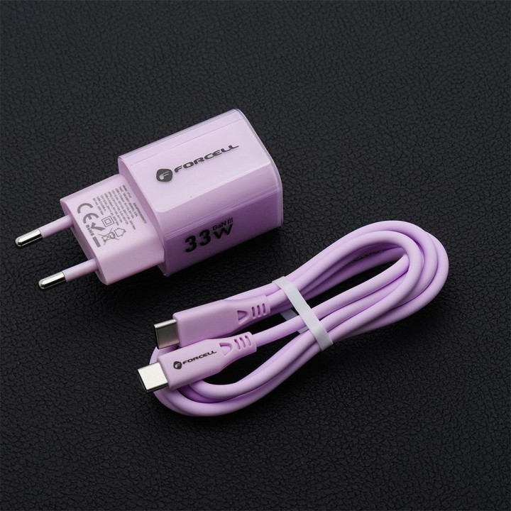 Сетевое зарядное устройство для телефона Forcell F-Energy GaN III Crystal Color USB C + USB A QC4.0 PD 33W + кабель USB-C –