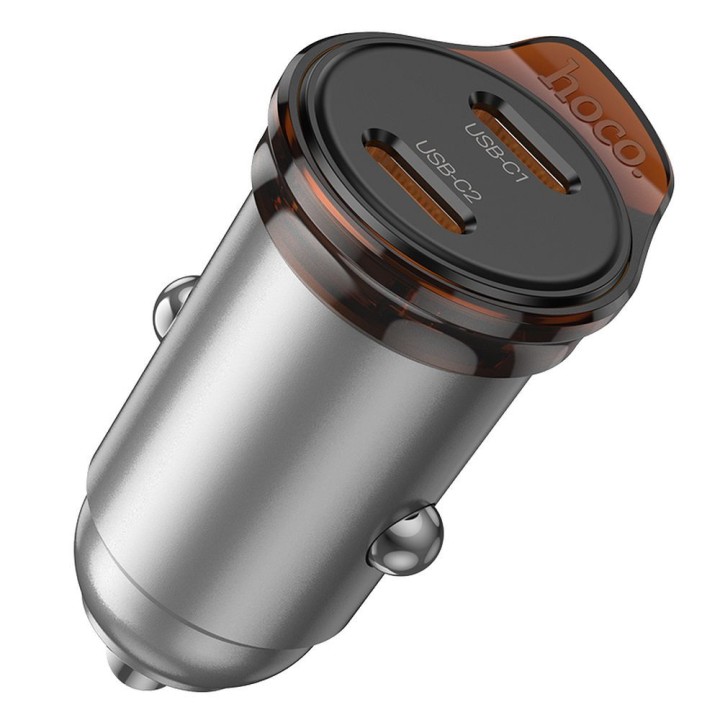 Ładowarka samochodowa Hoco 2 x USB C QC PD 45W NZ16B szara