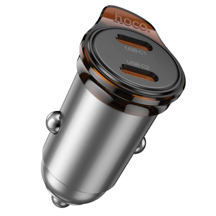 Car charger Hoco 2 x USB C QC PD 45W NZ16B grey