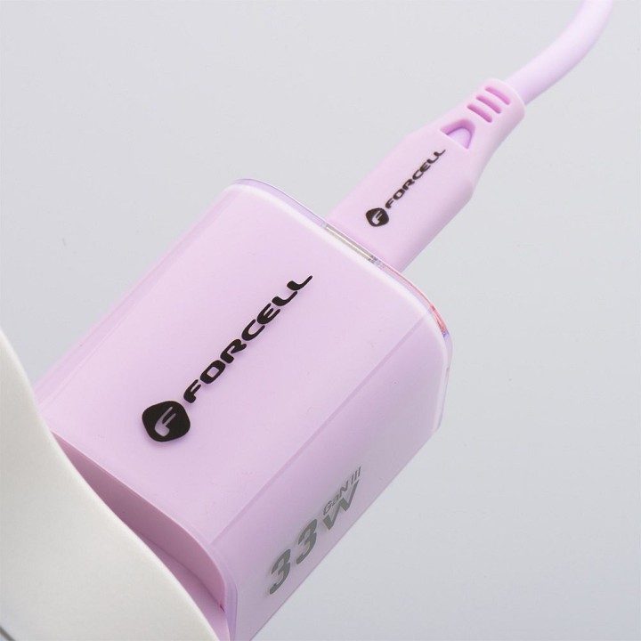 Сетевое зарядное устройство для телефона Forcell F-Energy GaN III Crystal Color USB C + USB A QC4.0 PD 33W + кабель USB-C –