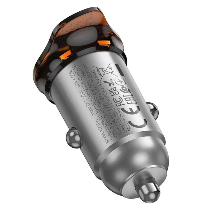 Автомобильное зарядное устройство Hoco 2 x USB C QC PD 45W NZ16B серое