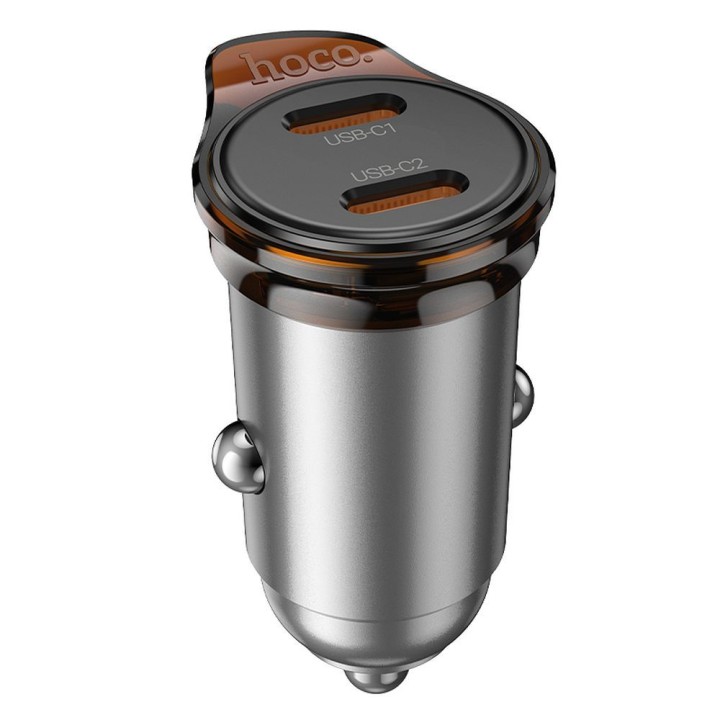 Автомобільний зарядний пристрій Hoco 2 x USB C QC PD 45W NZ16B сірий