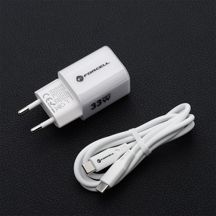 Мережевий зарядний пристрій для телефона Forcell F-Energy GaN III Crystal Color USB C + USB A QC4.0 PD 33W + кабель USB C на USB