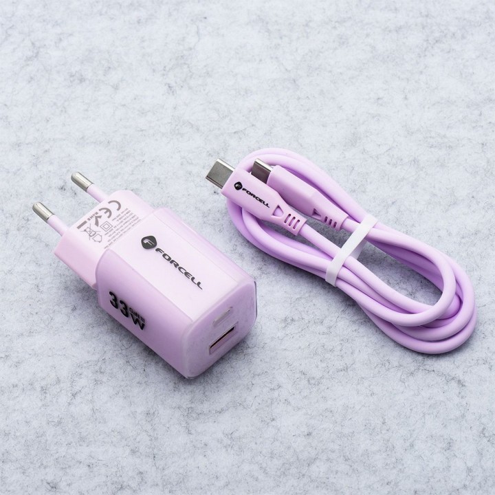 Сетевое зарядное устройство для телефона Forcell F-Energy GaN III Crystal Color USB C + USB A QC4.0 PD 33W + кабель USB-C –