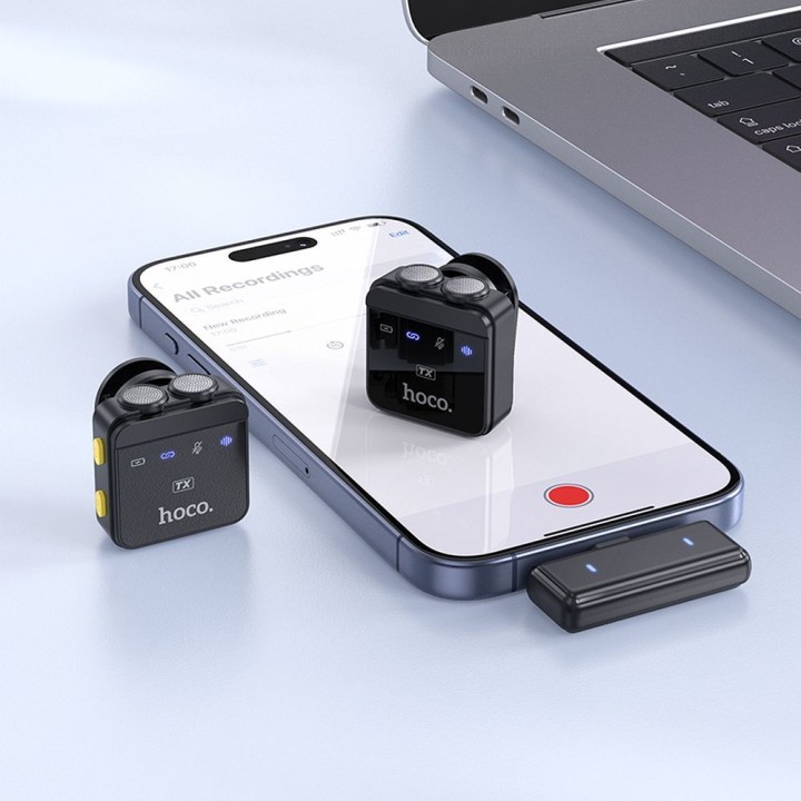 Петличний мікрофон бездротовий Lightning / USB C Hoco 2 шт. L17 чорний