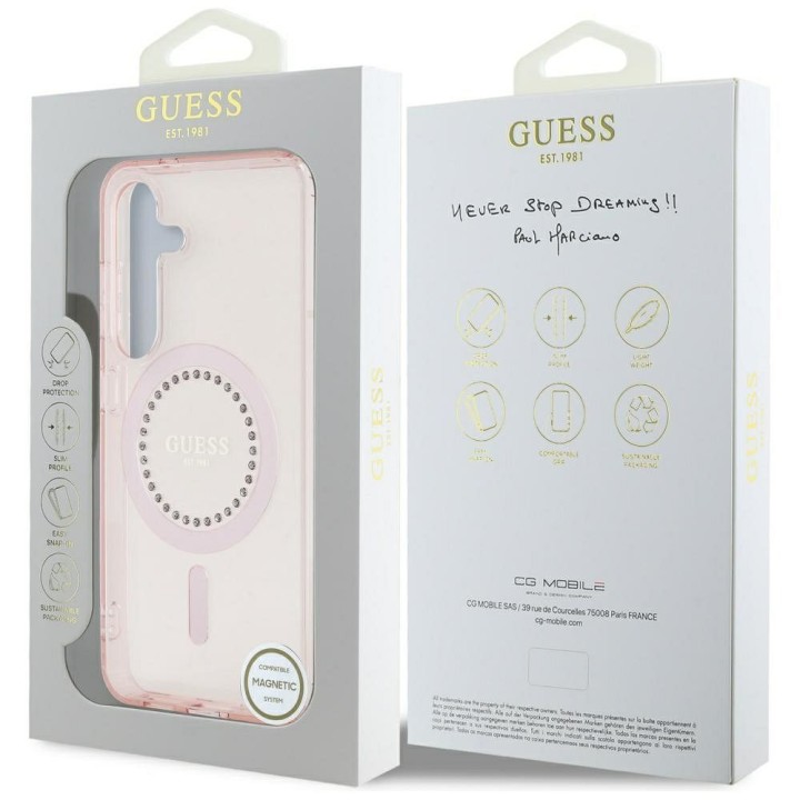 GUESS futerał do SAMSUNG S25 GUHMS25SPFTDTEP (Magnetic IML Rhinestones) różowy