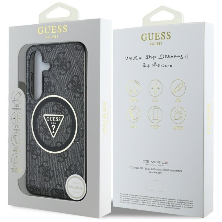 GUESS чехол для SAMSUNG S25 GUHMS25SHG4PRTGK (Magnetic IML Metal Glitter 4G Circle Triangle) черный