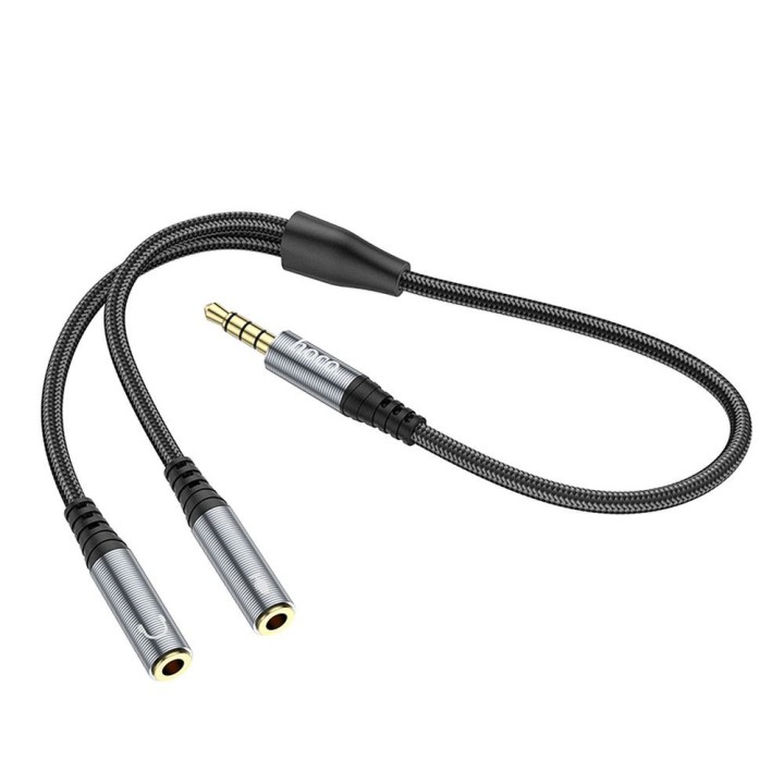 Kabel AUX 2w1 Jack 3,5 mm (męski) do 2 x Jack 3,5 mm (żeński) Hoco 0,25 m UPA21 szary (SC)