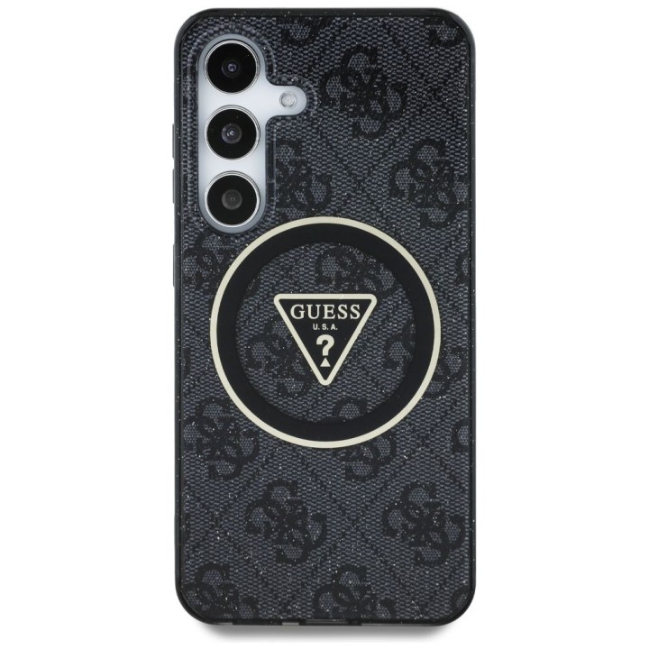 GUESS чехол для SAMSUNG S25 GUHMS25SHG4PRTGK (Magnetic IML Metal Glitter 4G Circle Triangle) черный