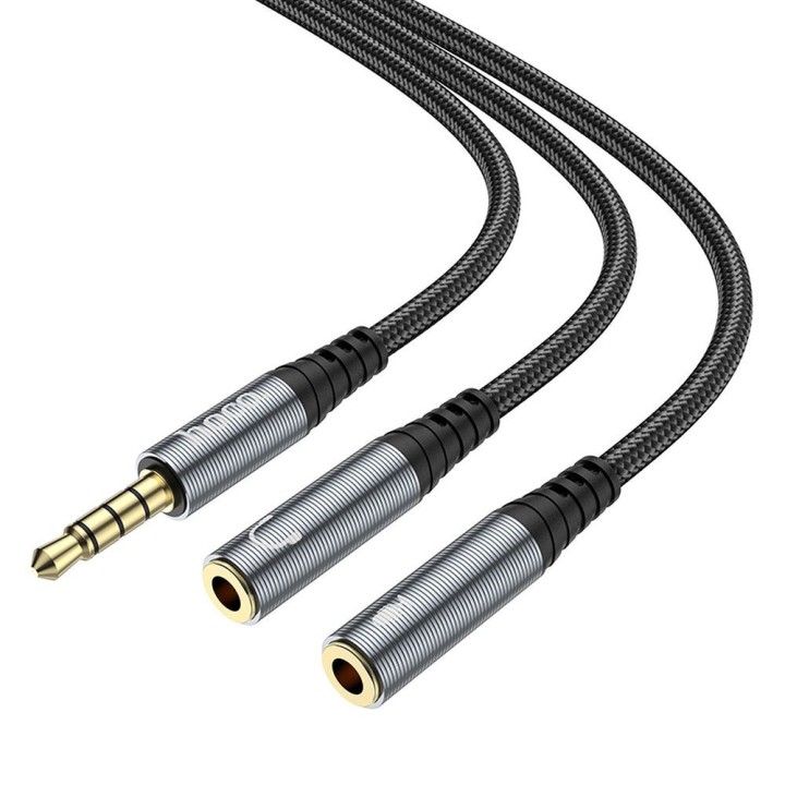 Cable AUX 2-in-1 Jack 3,5 mm (male) to 2 x Jack 3,5 mm (female) Hoco 0,25 m UPA21 grey (SC)