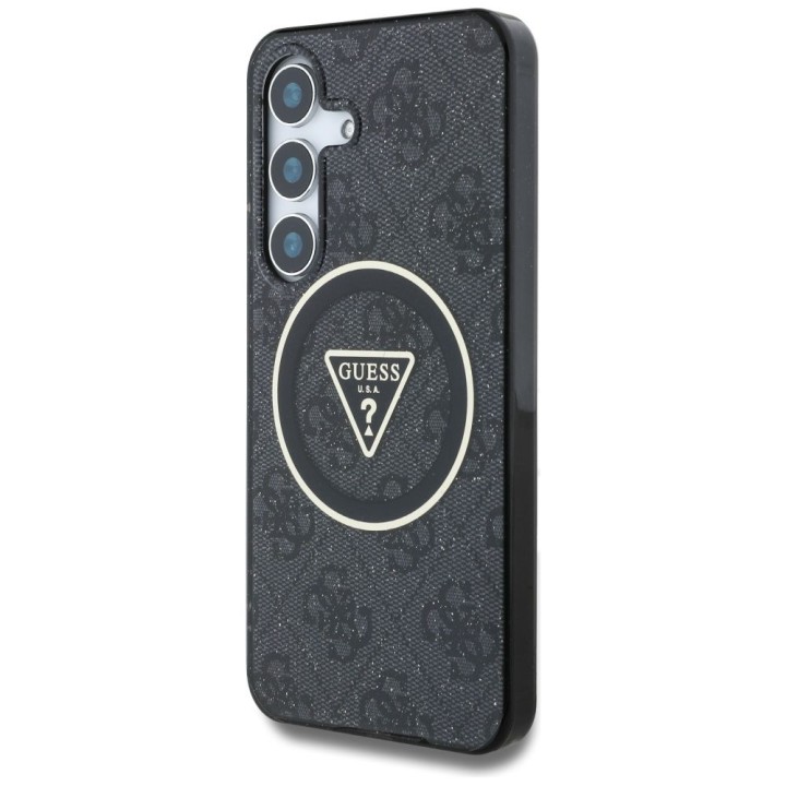 GUESS чехол для SAMSUNG S25 GUHMS25SHG4PRTGK (Magnetic IML Metal Glitter 4G Circle Triangle) черный