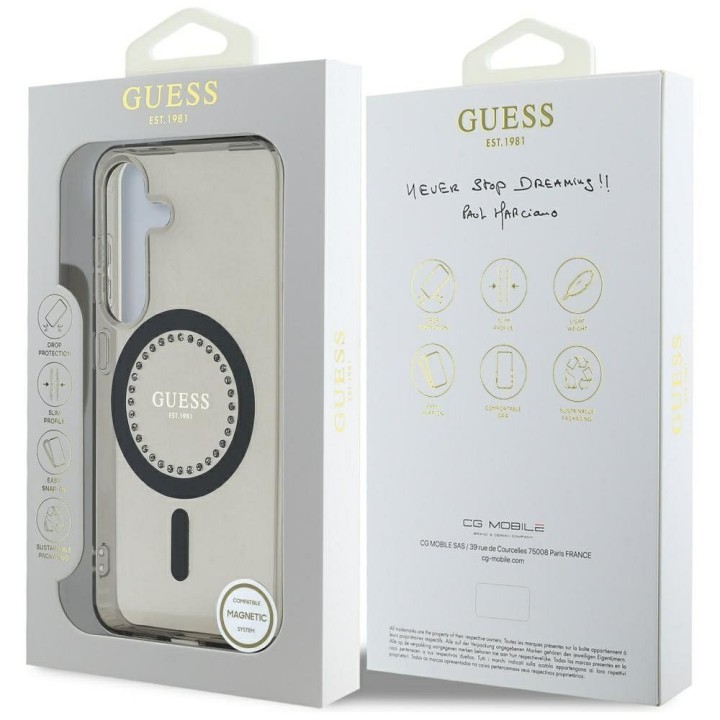 GUESS чехол для SAMSUNG S25 GUHMS25SPFTDTEK (Magnetic IML Rhinestones) черный