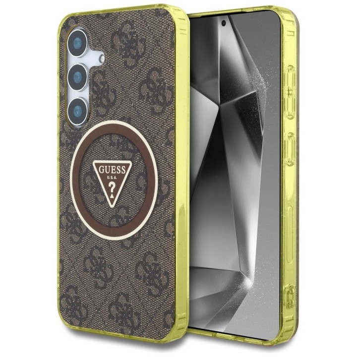 GUESS чохол для SAMSUNG S25 GUHMS25SHG4PRTGW (Magnetic IML Metal Glitter 4G Circle Triangle) коричневий