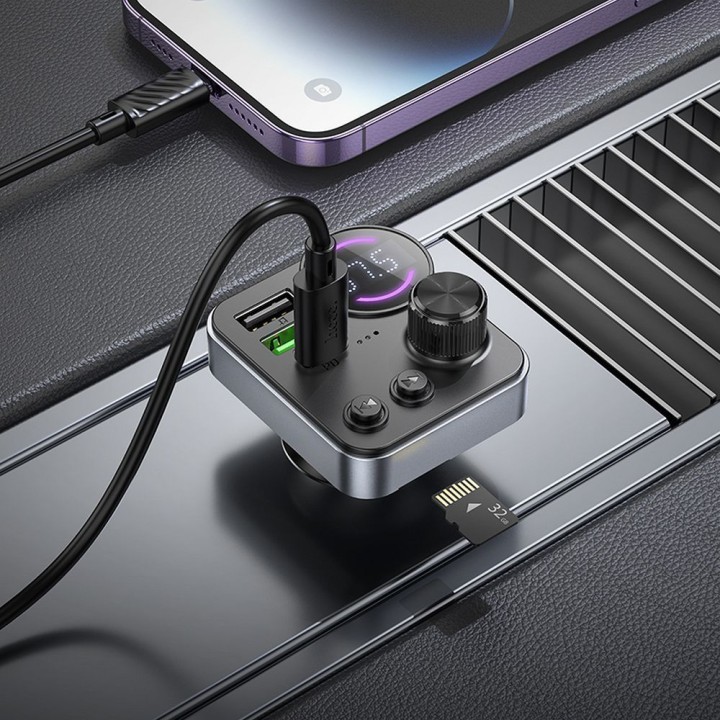 Автомобільний трансмітер bluetooth Hoco 2 x USB A + USB C QC3.0 PD 48W E86 чорний