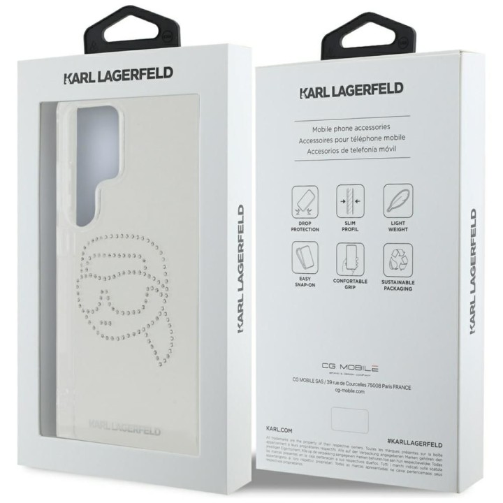 KARL LAGERFELD чехол для SAMSUNG S25 Ultra KLHCS25LHKHDCELT (IML Rhinestones K Head) прозрачный