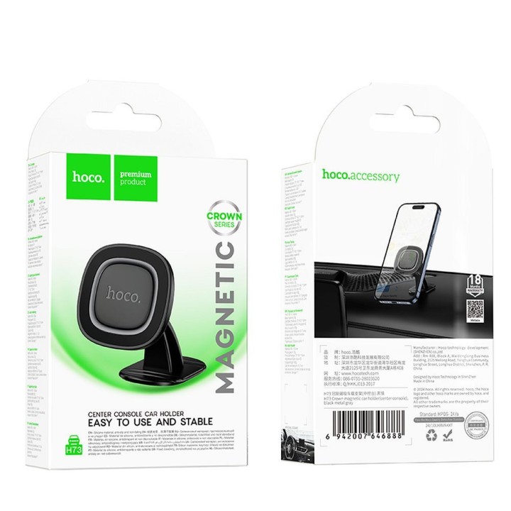 Magnetic car phone holder Hoco for dashboard H73 black-grey