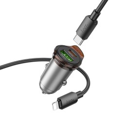 Car charger Hoco USB A + USB C QC3.0 PD 3A 43W + cable USB C to Lightning NZ16A grey