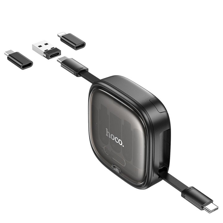 Cable All-in-one Hoco PD 3A 60W 0,95 m retractable, supplied with interchangeable tips U140 black