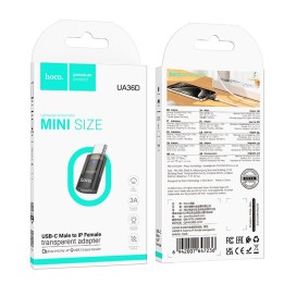 Адаптер USB C для Lightning Hoco UA36D прозорий чорний