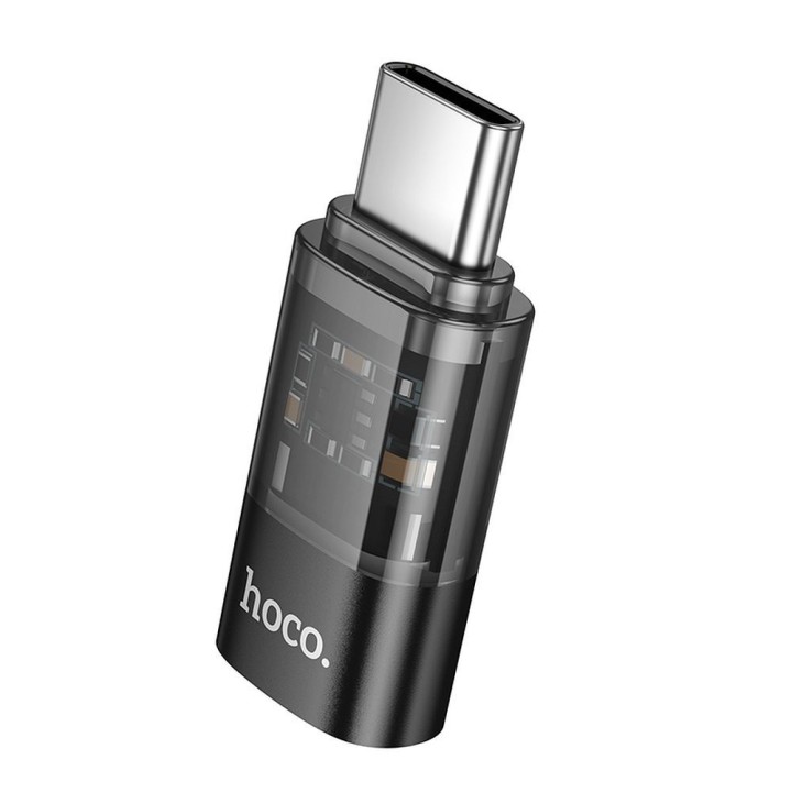 Адаптер USB C для Lightning Hoco UA36D прозрачный черный