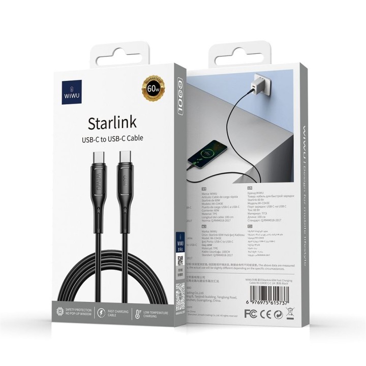 Cable USB C to USB C Wiwu 30W Wi-C043E black