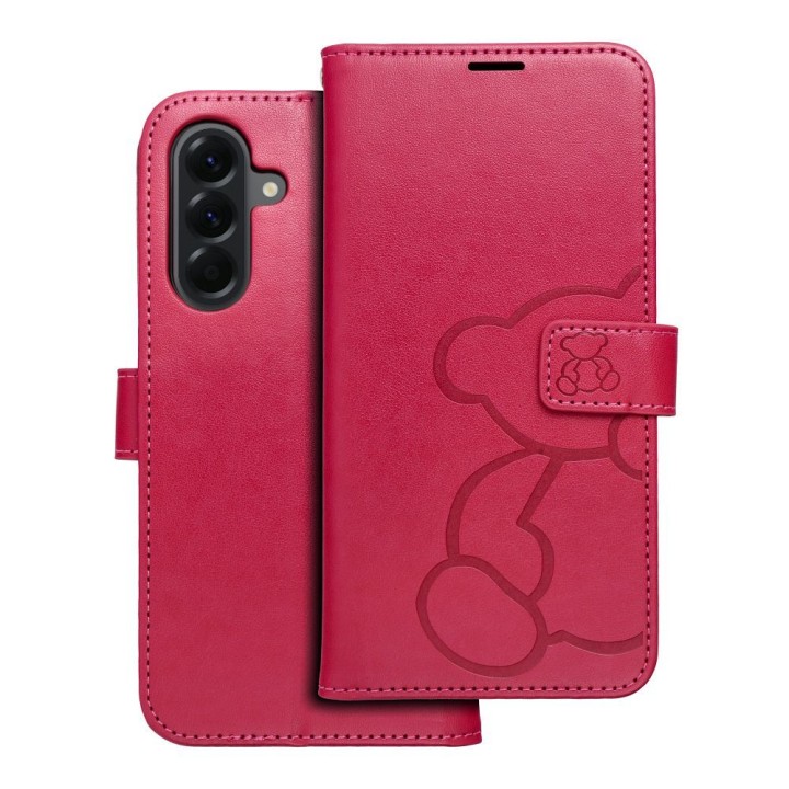 Flip case for Samsung A56 5G Mezzo Book teddy bear magenta