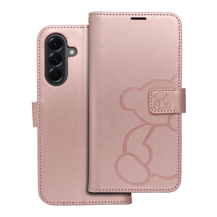 Чехол с клапаном для Samsung A56 5G Mezzo Book teddy bear цвета розового золота