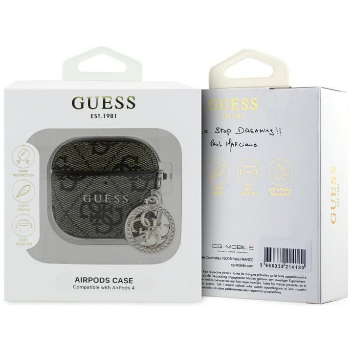 Чохол для навушників Guess для Apple AirPods 4 (PU 4G W/ Strass Charm) коричневий