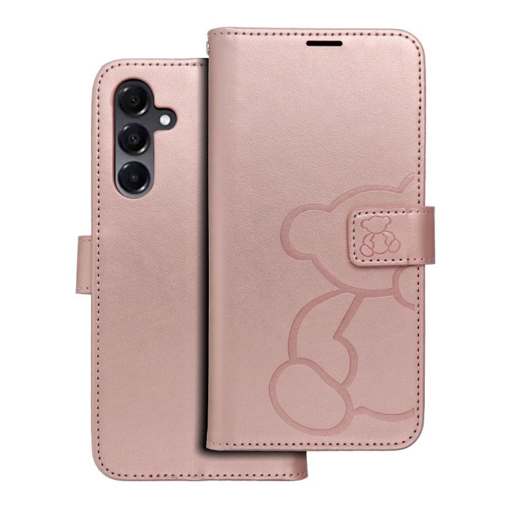 Чехол с клапаном для Samsung A16 5G Mezzo Book teddy bear цвета розового золота
