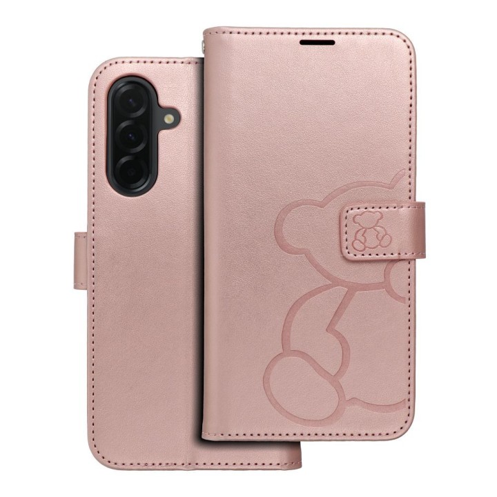Чехол с клапаном для Samsung A36 5G Mezzo Book teddy bear цвета розового золота