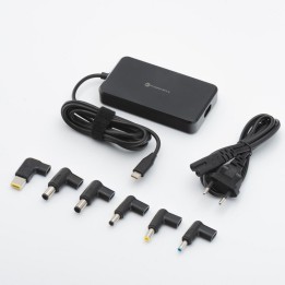 Universal laptop power adapter 65W Forcell F-Energy USB C + 6 tips E856 black