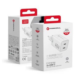 Wall charger for phone Forcell F-Energy Mini GaN III 2 x USB C PD QC4.0 45W VT-36B white