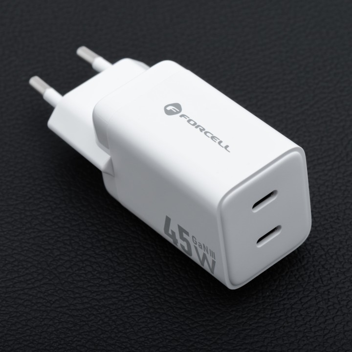 Сетевое зарядное устройство для телефона Forcell F-Energy Mini GaN III 2 x USB C PD QC4.0 45W VT-36B белое