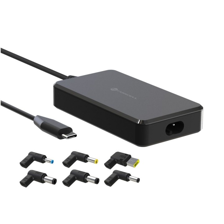 Universal laptop power adapter 65W Forcell F-Energy USB C + 6 tips E856 black