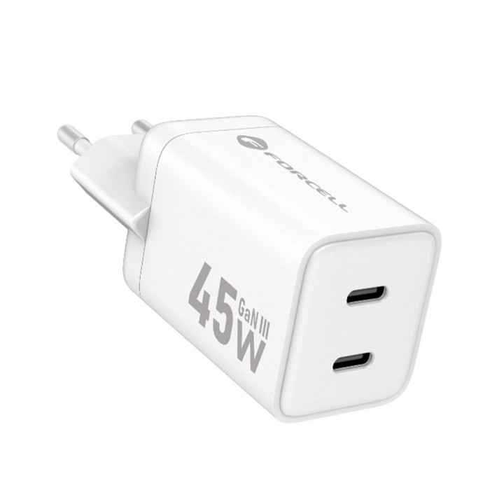 Wall charger for phone Forcell F-Energy Mini GaN III 2 x USB C PD QC4.0 45W VT-36B white