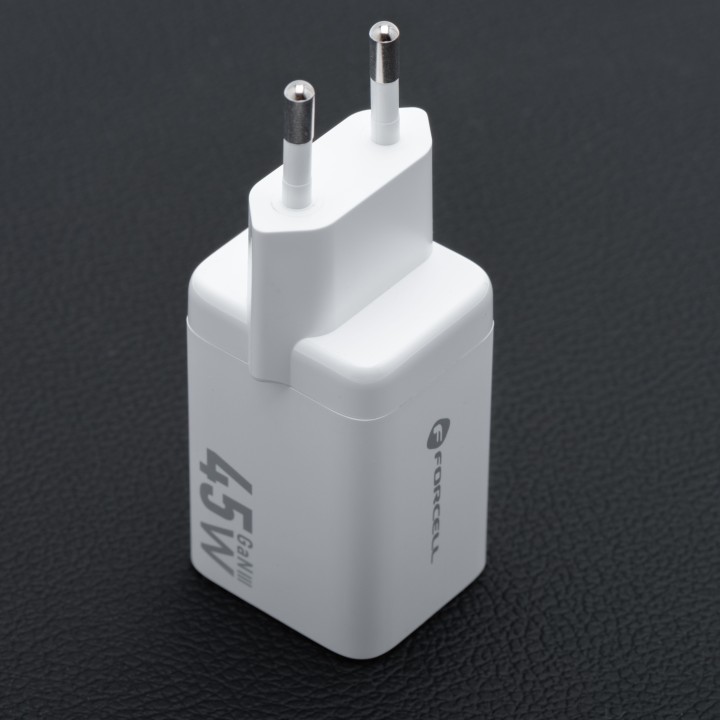 Сетевое зарядное устройство для телефона Forcell F-Energy Mini GaN III 2 x USB C PD QC4.0 45W VT-36B белое