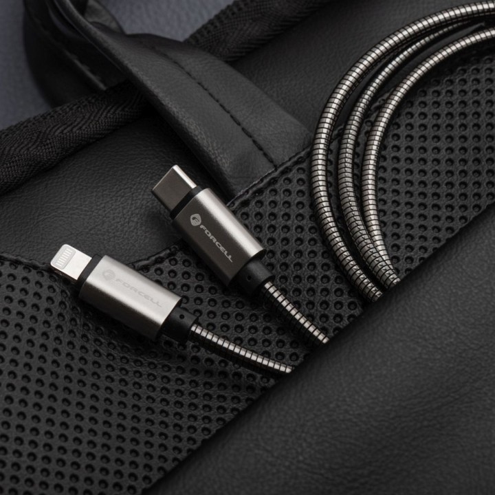 Кабель USB C — Lightning Forcell F-Energy PD 3A 27W Metal 2 m C238 серебристый