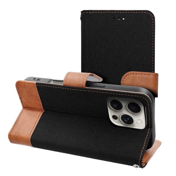 Etui z klapką na iPhone 16e (SE 4 2025) Jeans Book czarne