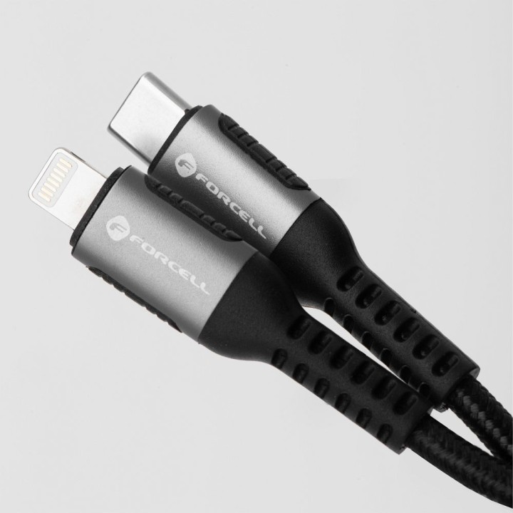 Кабель USB C — Lightning Forcell F-Energy PD 3A 27W Cafule 0,25 m C259 чорний