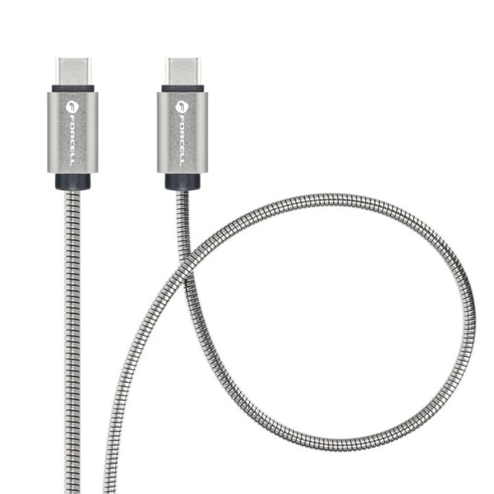 Кабель USB-C – USB-C Forcell F-Energy QC4.0 PD 5A 100W E-Mark Метал 2 m C239 сріблястий